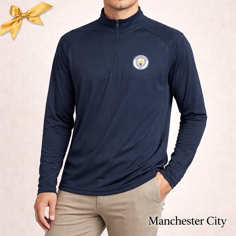 Manchester City Official Quarter Zip Navy Performance Top Size L